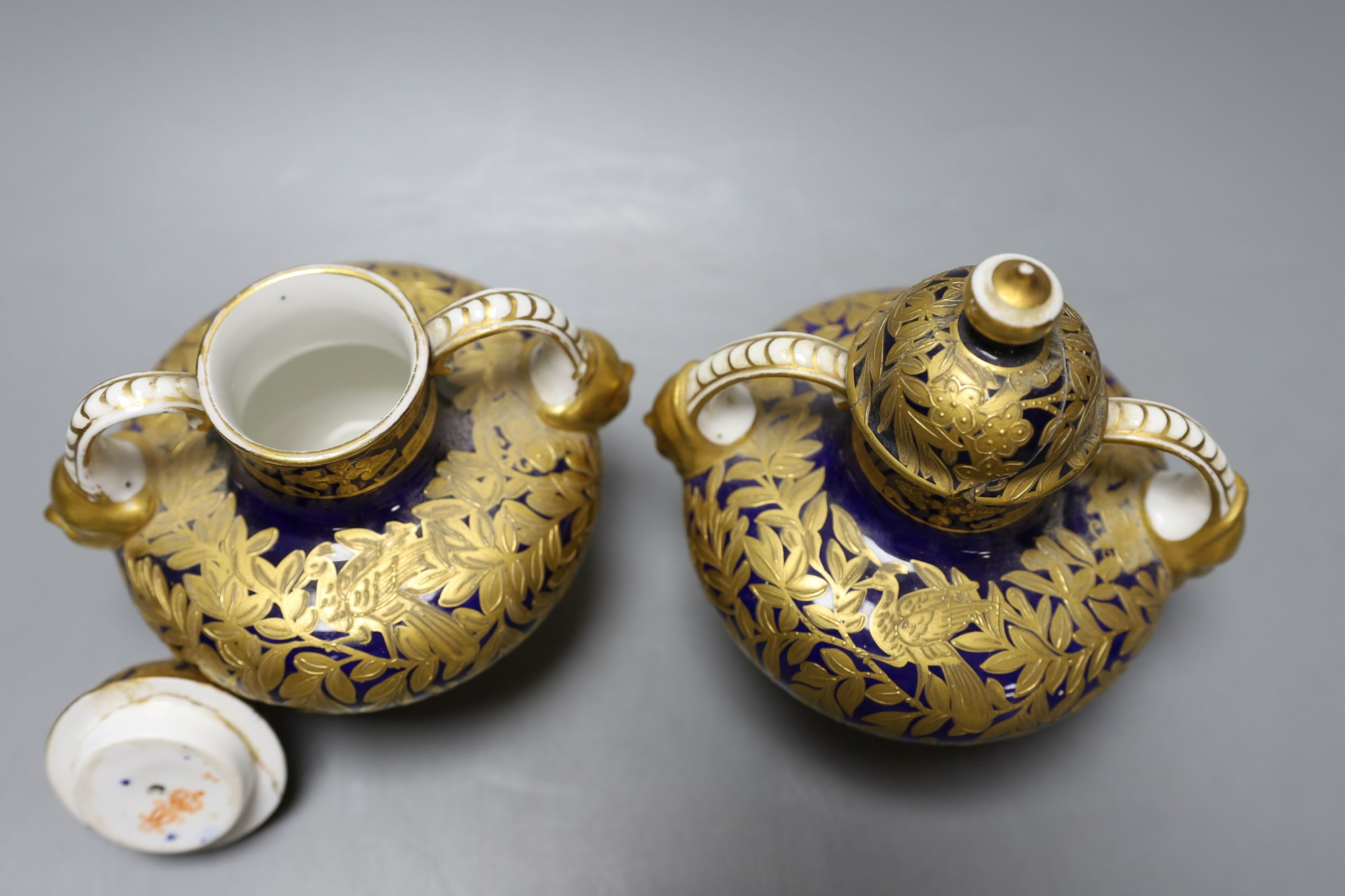 A pair of Crown Derby vases and covers, 13cm